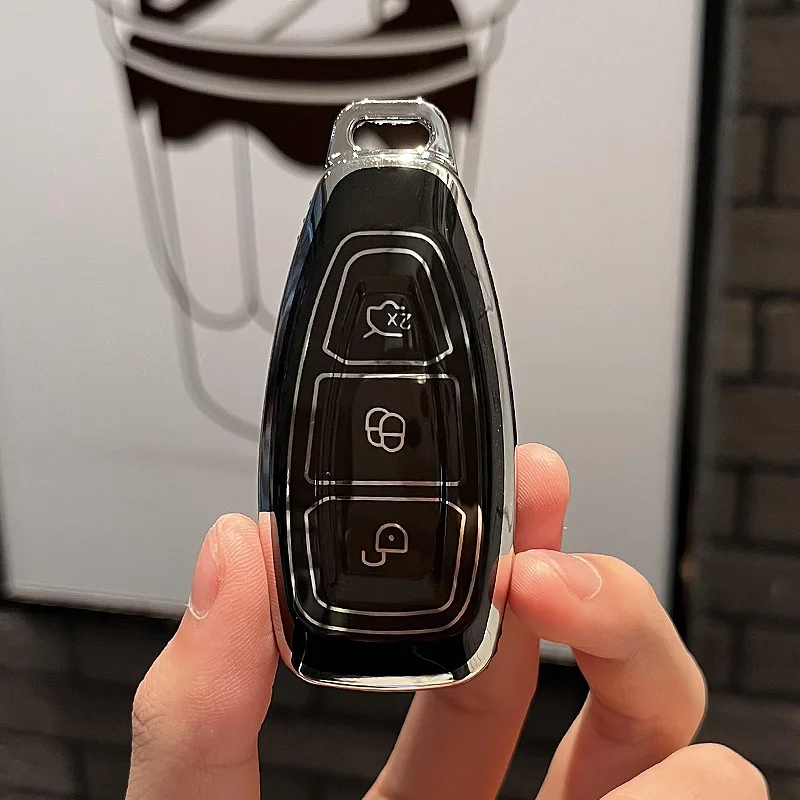 Silver Edge Car Key Case Shell for Ford Focus Mk3 Mk4 Kuga Mondeo Fiesta Titanium Ecosport Transit MK8 Cover Remote Fob Keychain