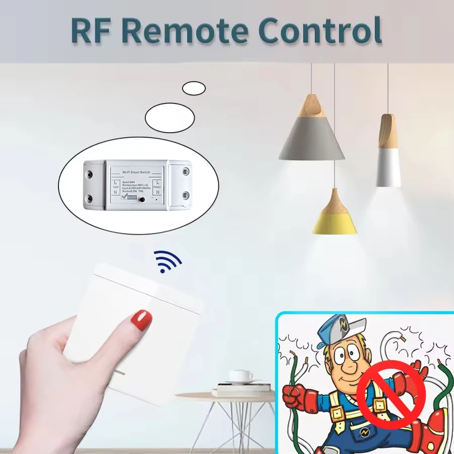 For Tuya Smart WiFi Light Switch RF 433MHz 1/2/3 Gang Wireless Wall Switch 16A Relay Voice App Control Alexa Google Home Smart