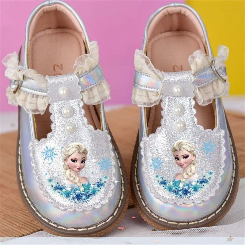 

Disney Children's Girls' Silver Shiny Leather Casual Shoes Frozen Princess Girls' Soft Sole Non-slip Baby Shoes Lolita Girls