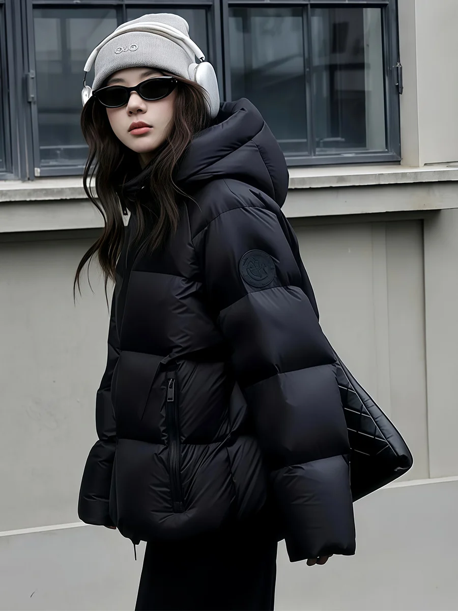 Chaqueta de plumón Bla Puff para mujer, de invierno, de longitud media, con capucha, cuello alto, 90% plumón blanco, cálida, informal