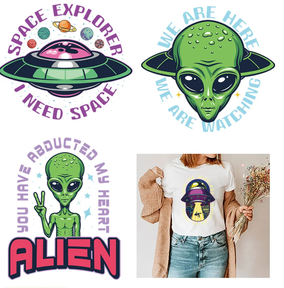 UFO Stickers for Clothes Space Explorer Patches Iron on Heat Transfer for T-shirt Jean Diy accessory Thermocollants Vetement