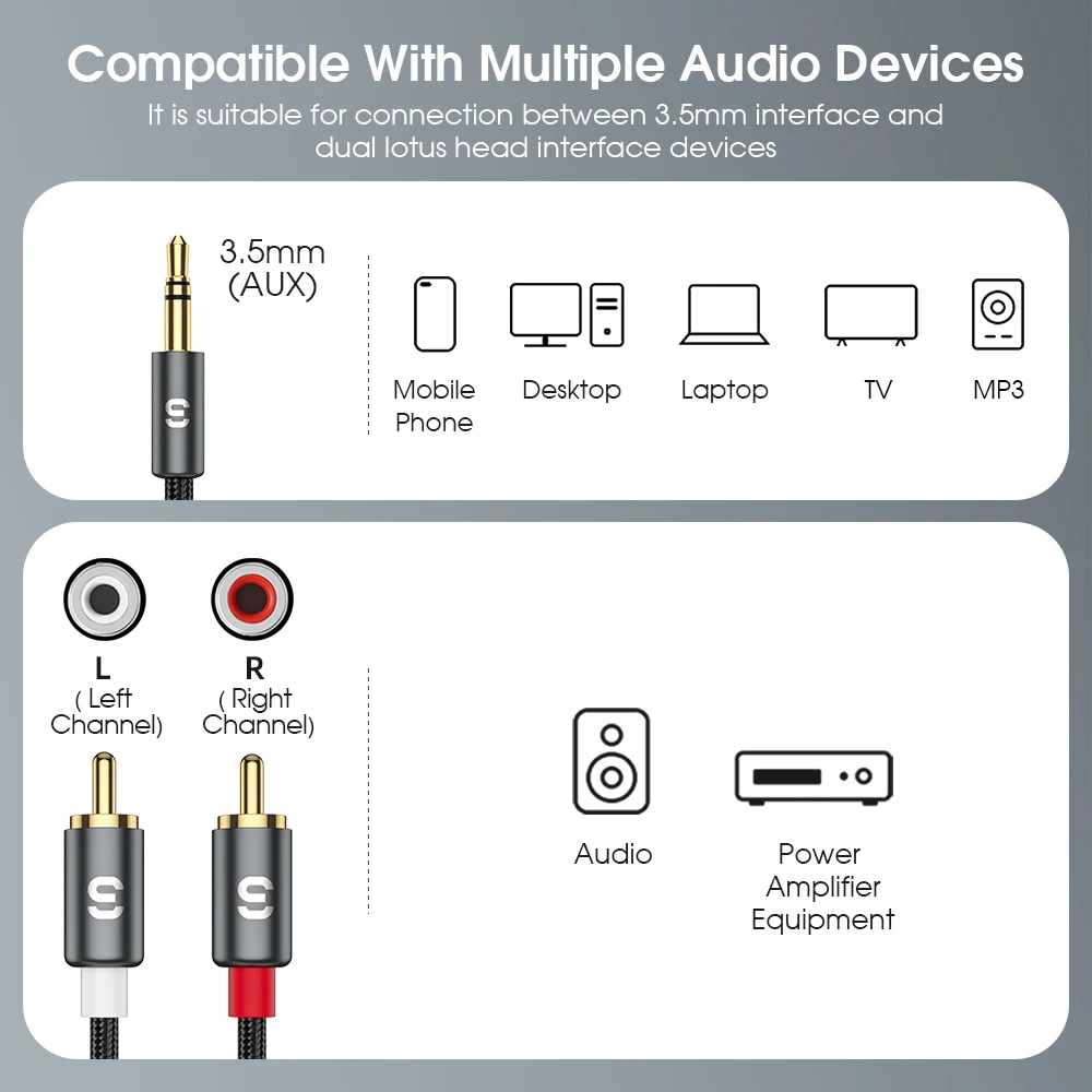 Essager สายสัญญาณเสียง3.5มม.ถึง2 RCA ตัวผู้หญิง Splitter Aux สำหรับลำโพงทีวี PC เครื่องขยายเสียง DVD โฮมเธียเตอร์ลวด