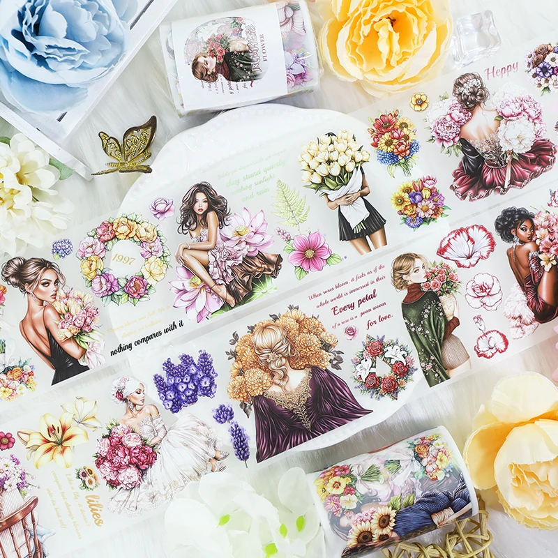 

2M/Roll Flower Girl PET Tape Decorative Masking Tape for Aesthetic Collage Landscape Stickers Scrapbooking Journal Stationery