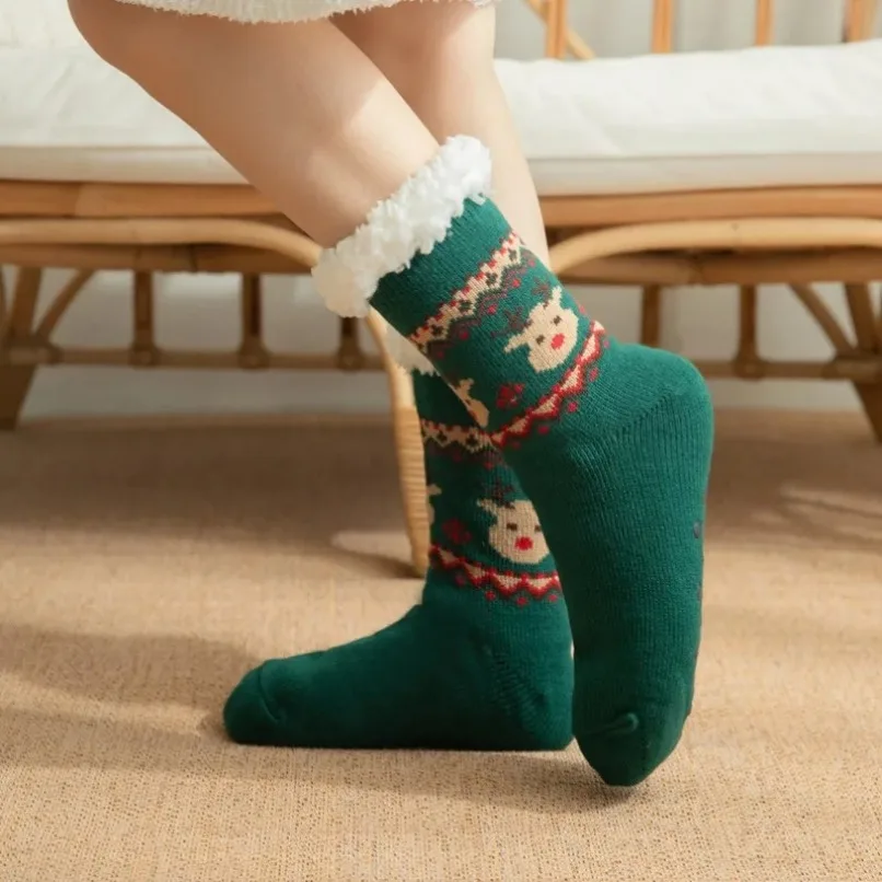Thermal fluffy Sock Women Winter Warm Funny Christmas Gift Cute Kawaii Non Slip Cartoon Sleeping Comfy Female Fuzzy Slipper Sock