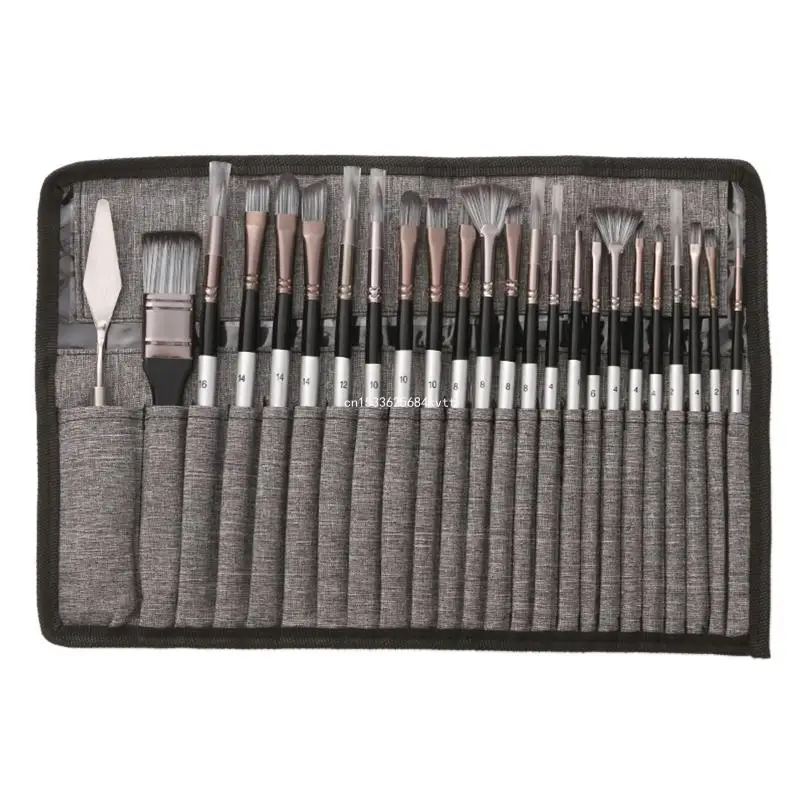 24 pz/set Capelli Nylon Manico In Legno Pennelli Acquerello Penna Lavaggio Raschietto Pittura A Olio Acrilica FAI DA TE Arte