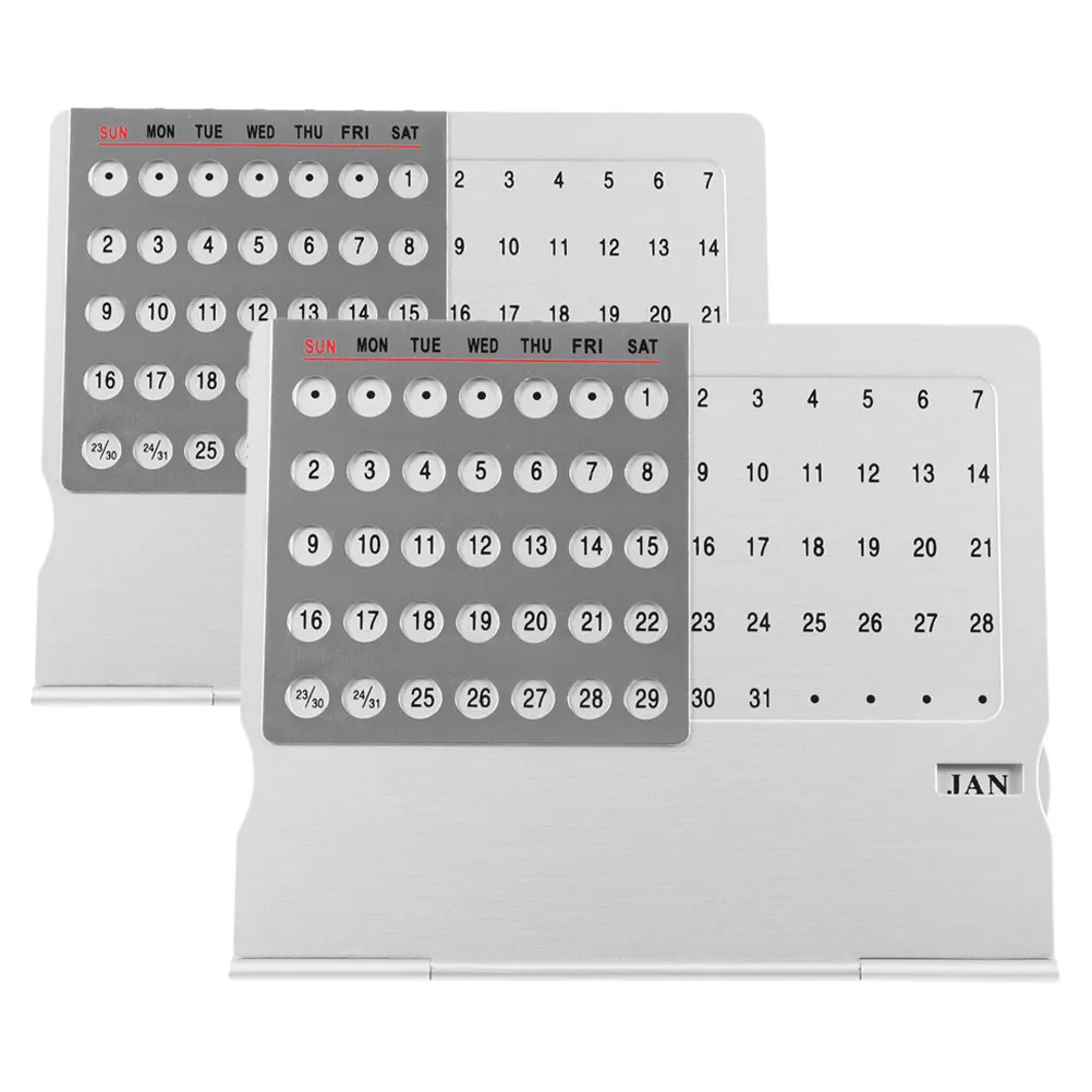 

2Pcs Aluminum Perpetual Desk Calendar Creative Metal Desktop Decor Small Office Date Organizer Mini Standing Calendar