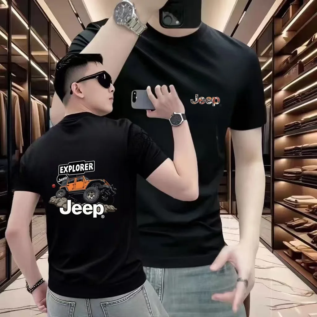 Men's Jeep Cotton Short-Sleeve T-Shirt with Vintage Off-Road Vehicle Print, Comfortable and Breathable Casual Outdoor T-Shirt.