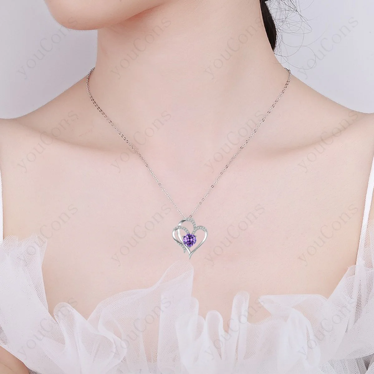 الأرجواني الزركون القلب قلادة قلادة مع صندوق الورد 2025 مجموعة مجوهرات راقية لصديقة عيد الميلاد عيد الحب هدية عيد ميلاد