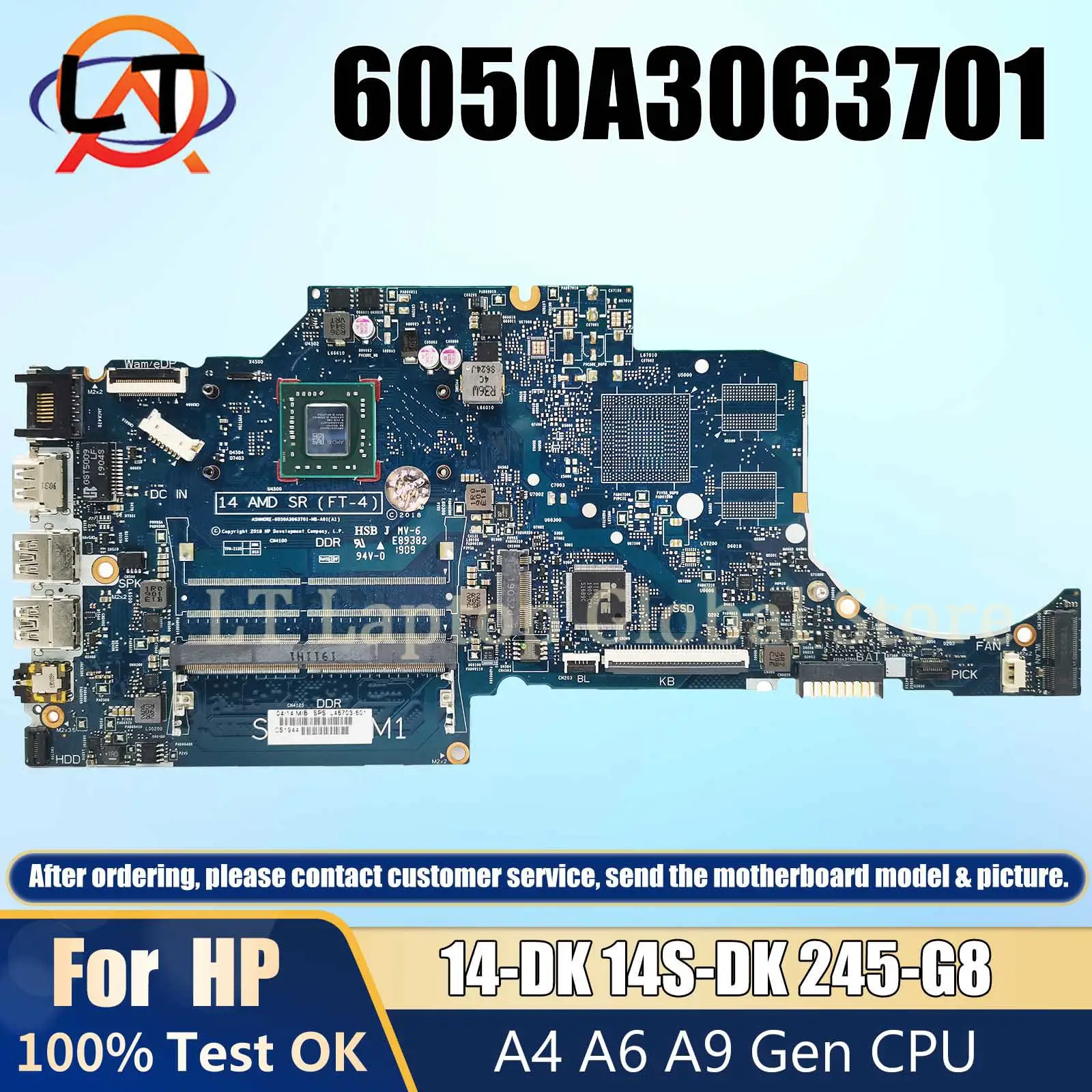 

6050A3063701 Laptop Mainboard For HP 14-DK 14S-DK 245-G8 L46705-601 AM9425 Notebook Motherboard A4 A6 A9 CPU 100％ Tested