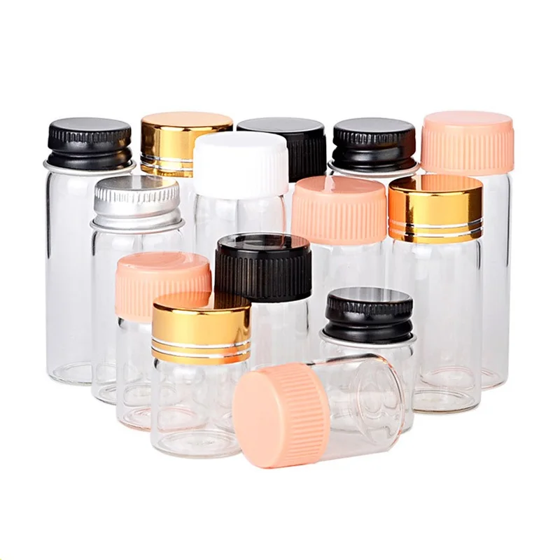 600pcs 2ML 16x26.5mm Clear Glass Vials with Screw Pink Plastic Caps, Small Liquid Cosmetic Sample Vial, Leak-Proof Vials