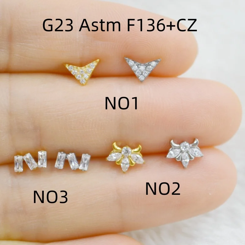 

10pcs G23 Titanium Astm F136 CZ Lip Labret Bar Ear Cartilage Helix Rook Tragus Studs 16G Body Piercing Jewelry