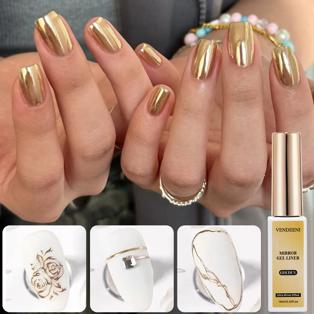 Vendeeni Gold Silber Spiegel Metall Liner Gel Nagellack Set Graffiti Streifen DIY Französisches Nageldesign UV LED Malgel Lack – Detail 3