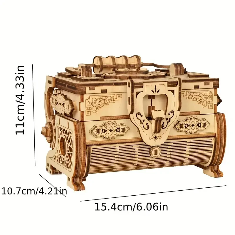 Antyczne pudełko na biżuterię pudełko z uchwytem muzyczne, Puzzle 3D z drewna, wciągające Puzzle, wystrój domu, laserowe pasemka, idealny prezent