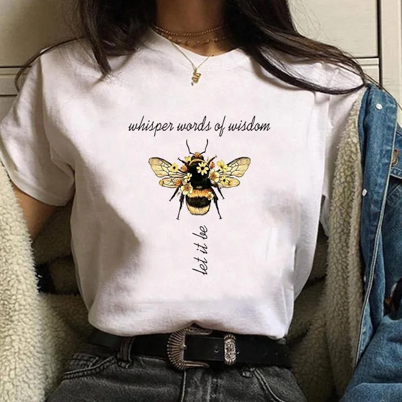 

Cute Bee Pattern Printed Shirt Fashion Casual Women's Round Neck T-Shirt Tops Funny Personalized Creative Shirt T-Shirt