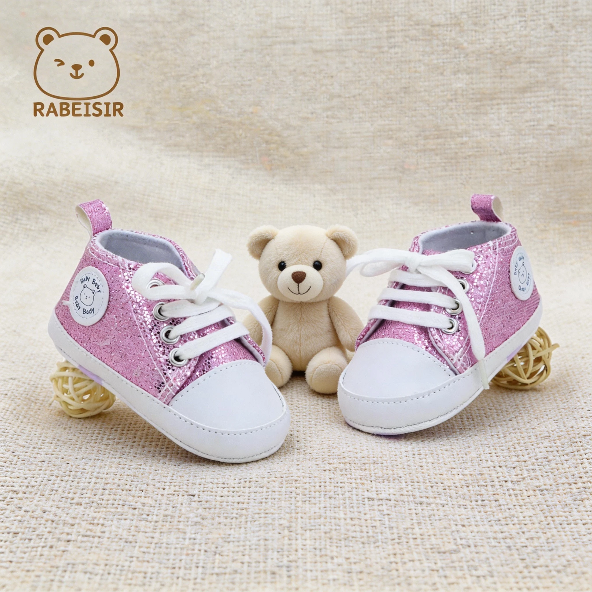 Sequin Baby Crib Shoes 0‑18 Months Faux Lace‑Up Design Lightweight Soft Sole Daily Casual Infant First Walker Shoes