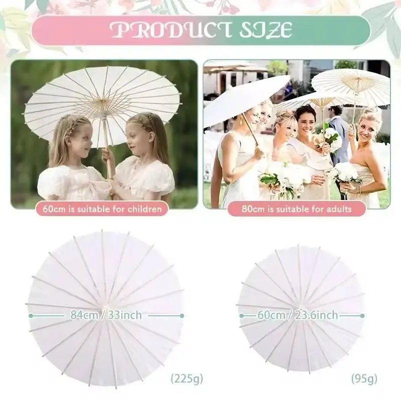 Parapluies en papier pour mariage, manche en bois chinois, blanc, accessoires de photographie rustiques pour fête prénatale, cadeaux de mariage
