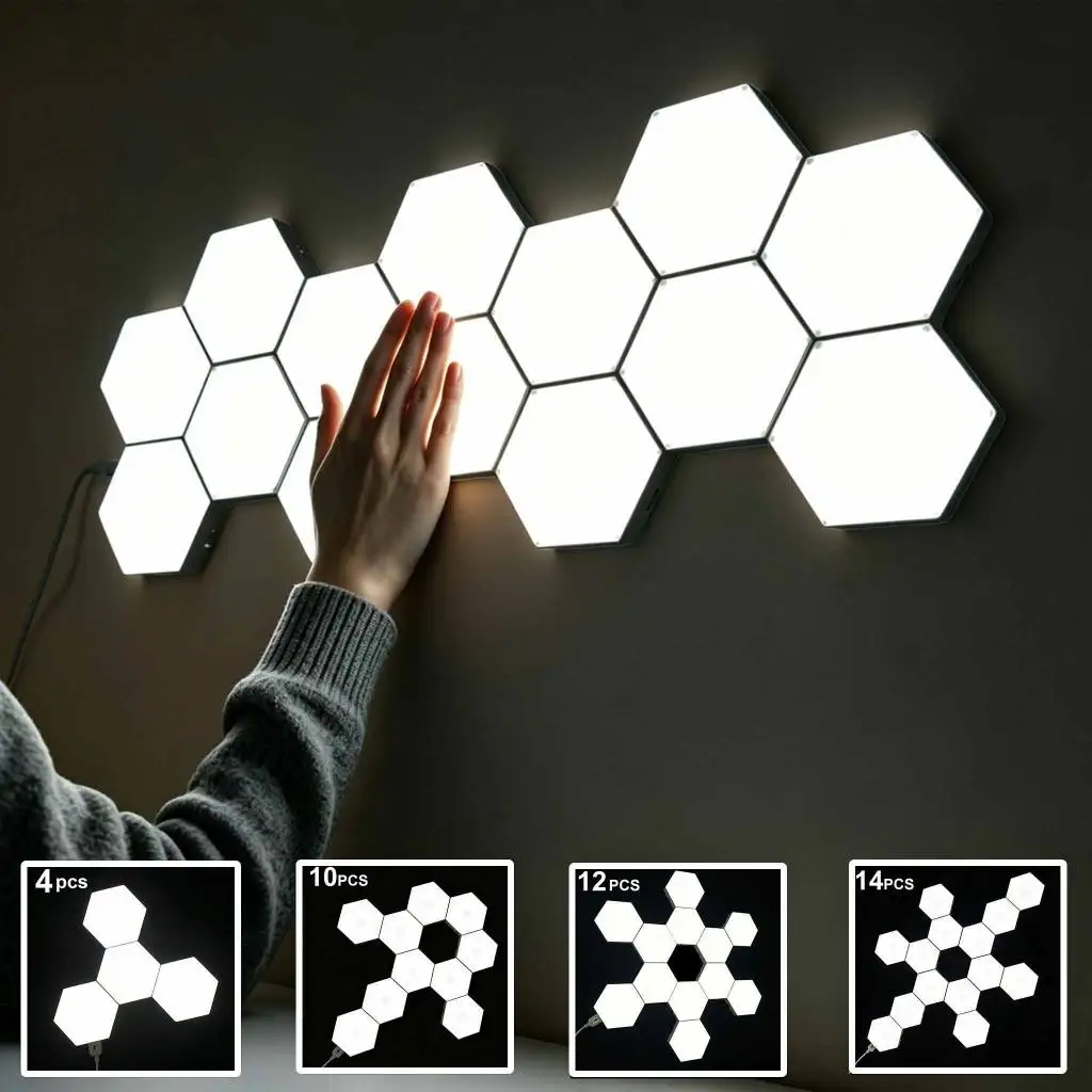 Touch Control Hexagon Modular LED Wall Light, Dimmable DIY Splicing Lamp for Bedroom Game Room Holiday Birthday Decoration