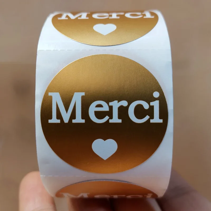 500pcs/roll French Thank You Sticker Handmade Christmas Stationery Decoration Sticker Gold Foil Paper Sealing Label Sticker