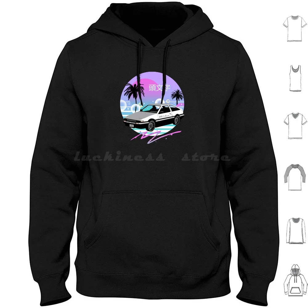 Drift Hoodies Long Sleeve Anime Car Cars Drift Wave Vapporwave Aesthetics Lofi Japanese Japan Retro 90s 80s Chillwave