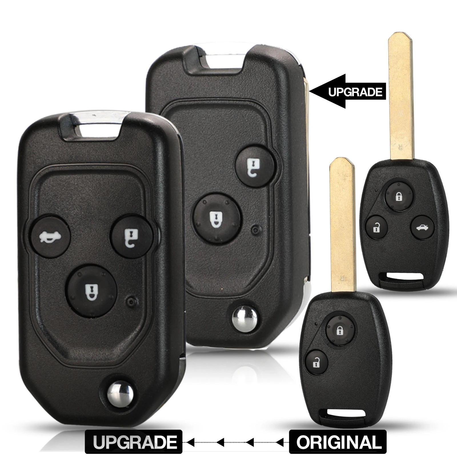 jingyuqin Modified Remote Flip Folding Car Key Shell Case For Honda Accord Civic 2006-2011 CRV Pilot with Button Pad Replace