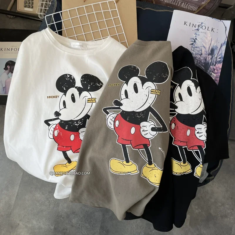 T-shirt Women Kawaii Mickey Mouse T-shirts Women Black Tops Ladies Casual O Neck Korean Style Harajuku Clothes Gothic