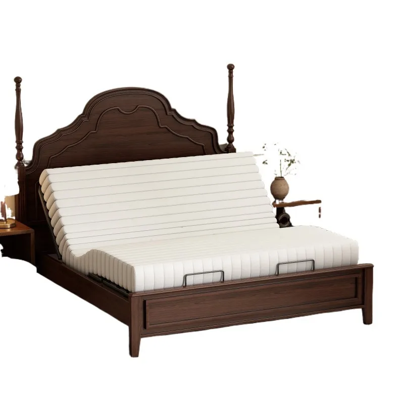 American retro electric bed frame bedroom Anna 1.8 double single solid wood bed remote control smart bed