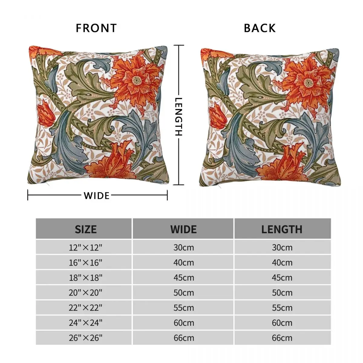 William Morris Single Stem Square Pillowcase Polyester Linen Velvet Creative Zip Decorative Bed Cushion Cover 45x45