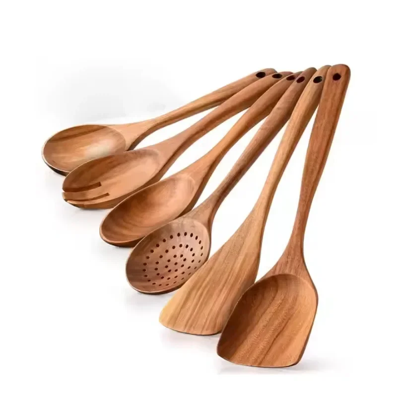 scraper Baking tools Wooden scraper 6-piece set Non-stick appliances Kitchen natural teak Kitchenware Wooden scraper