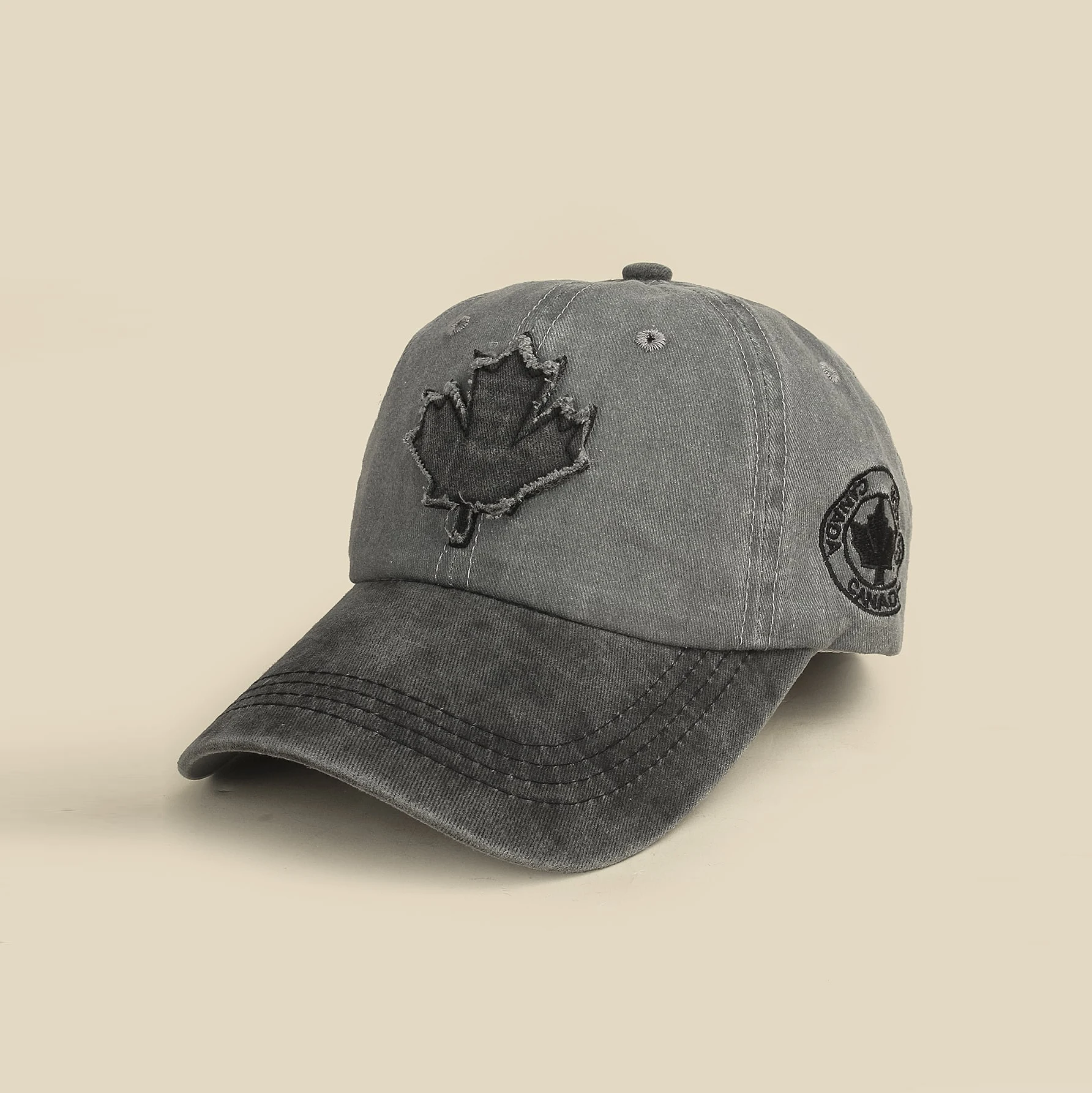 The Cross-Border Spliced Washed Maple Leaf Three-Dimensional Embroidered Letter Baseball Cap Is Suitable for Outdoor Versatility