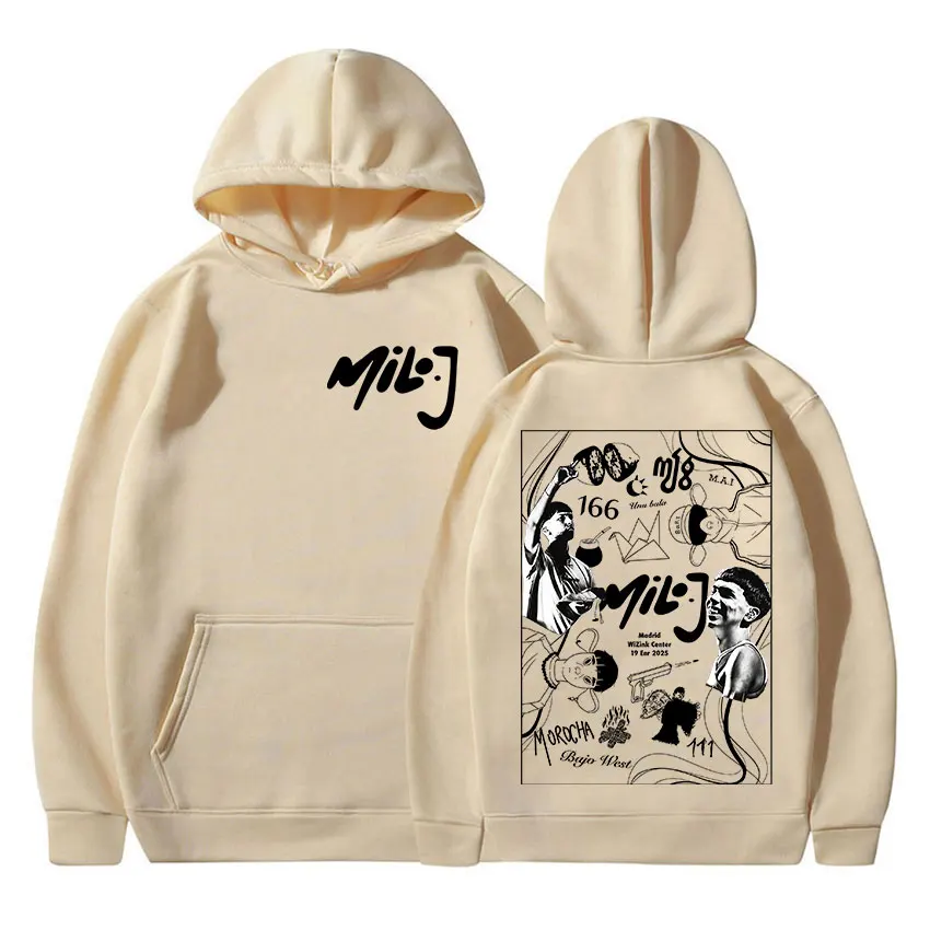 مغني الراب ميلو J 111 جولة 2025 طباعة هوديي الرجال النساء موضة عادية كم طويل البلوز الهيب هوب البوب البلوز مقنعين الشارع الشهير #5