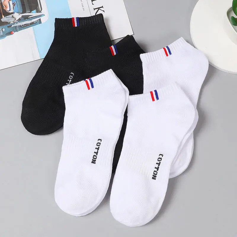 5 Pairs 1 Lot Socks Set Men Summer Thin Low Tube Breathable White Black Striped Gift Sport Ankle Socks 1 Pack Calcetines Hombre