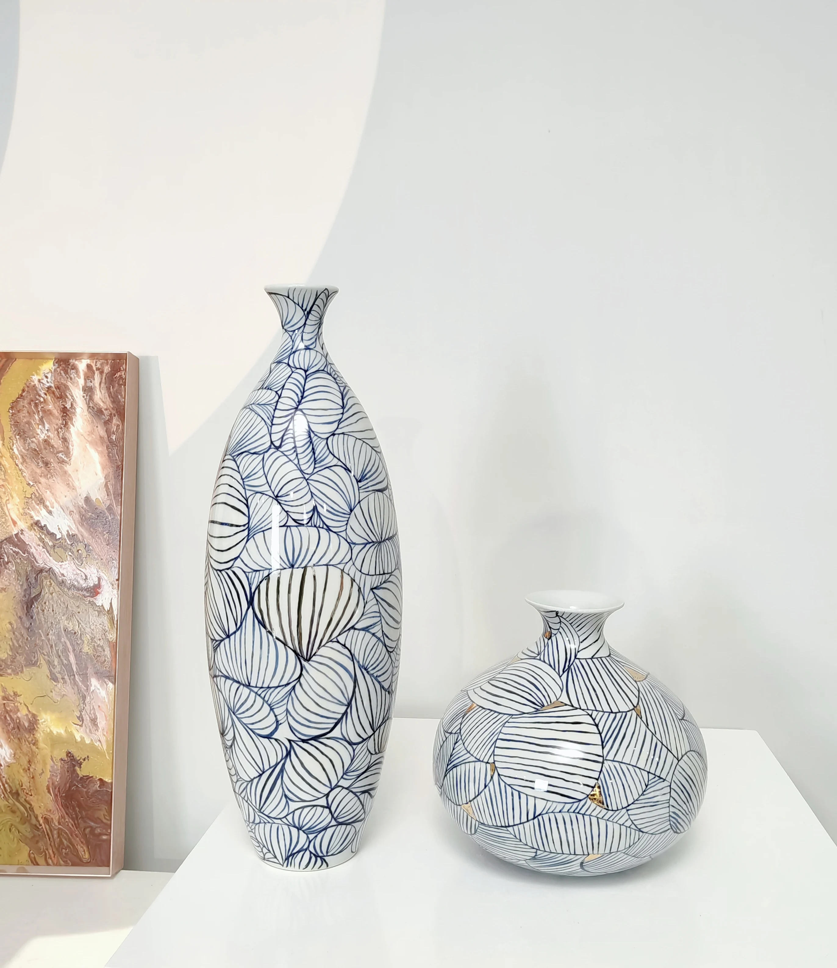 

Цзиндэчжэнь новая китайская ручная роспись Цинхуа позолоченная керамическая мебель и украшения модель комнаты отель офис