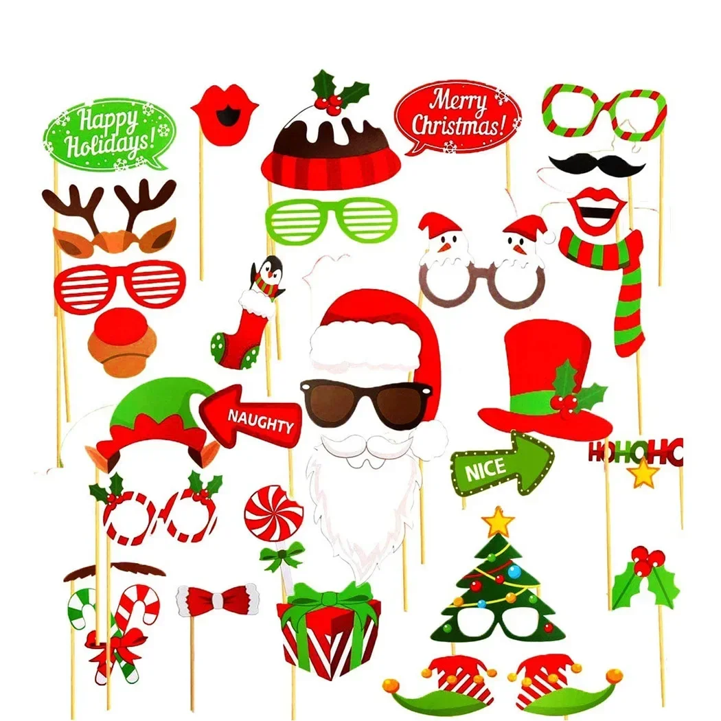 

Photo Props Sales Christmas Photo Booth Props Kit Masks Lips Beard Snowman Wedding Christmas Party Decoration Supplies