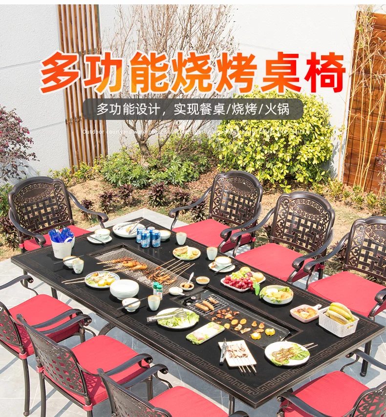 

Outdoor BBQ Table and Chair Courtyard Home Terrace Villa Cast Aluminum Outdoor