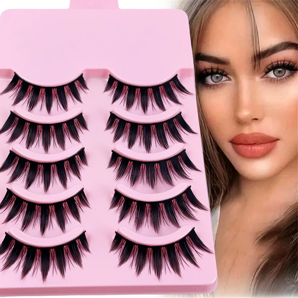 Flauschige blühende falsche Wimpern, natürliches Aussehen, dicke, dünne Wimpern, weiche, wiederverwendbare, dicke, lange Wimpern, 5 Paar