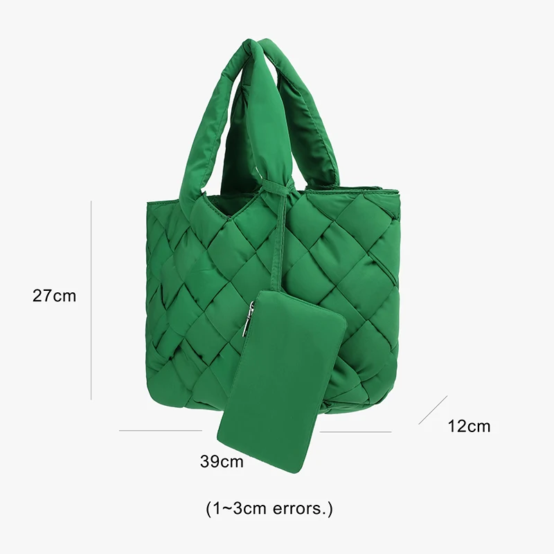 Designer Braided Women Handbags Large Capacity Soft Padded Tote Bag Lady Winter Down Cotton Shoulder Bag Coins Cell Phone Purses