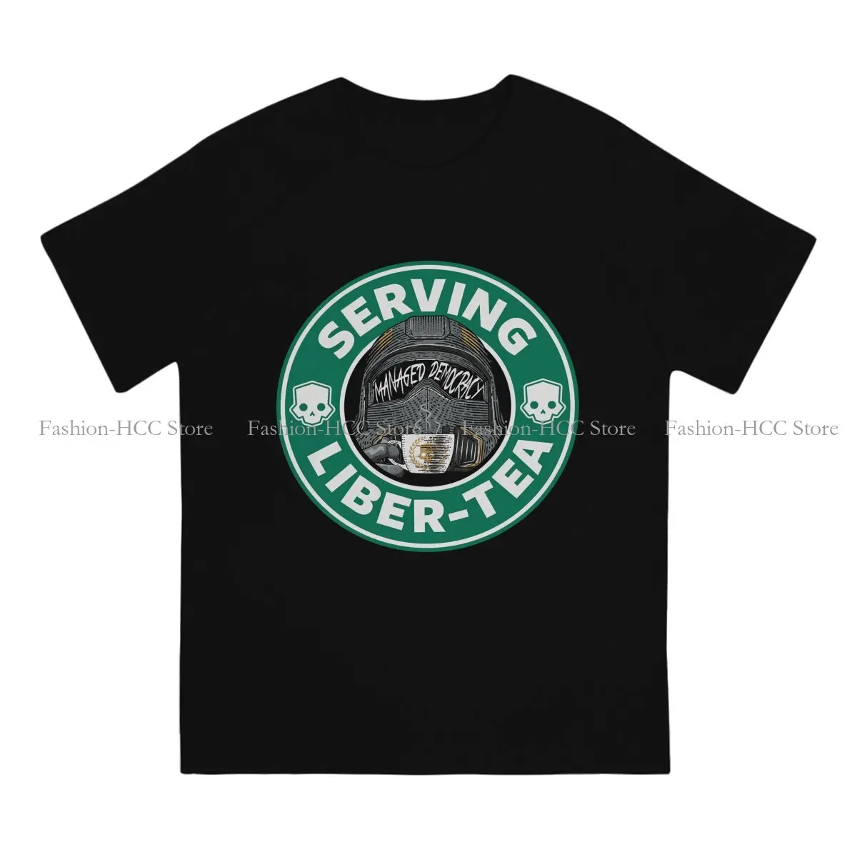 Helldivers Game Serving Liber Tea Drinking Tea Managed Democracy Tshirt Graphic Men Vintage Summer Polyester  Harajuku T Shirt