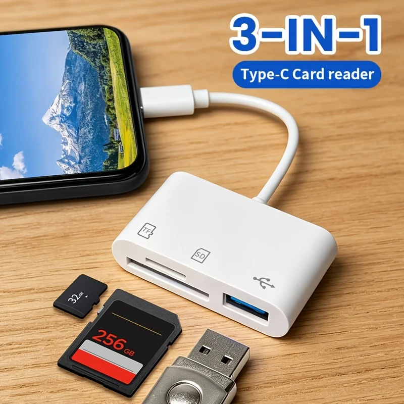 3-In-1 SD/TF Card Reader, Dual Slot OTG Adapter, High-Speed Data Transfer for Cameras, Phones, Tablets, PC & TV USB-C Devices