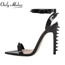 Onlymaker Women Open Toe Buckle  Spiked Stiletto High Heels Pointed Toe Sexy  Sandals