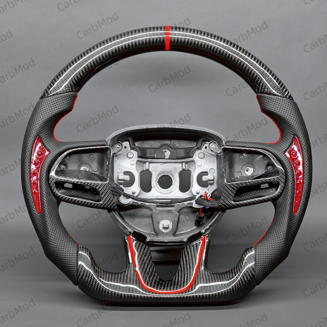 Customized Carbon Fiber Steering Wheel 2015-NOW Real Carbon Fiber Material Accessory for Dodge Charger Challenger SRT Cars