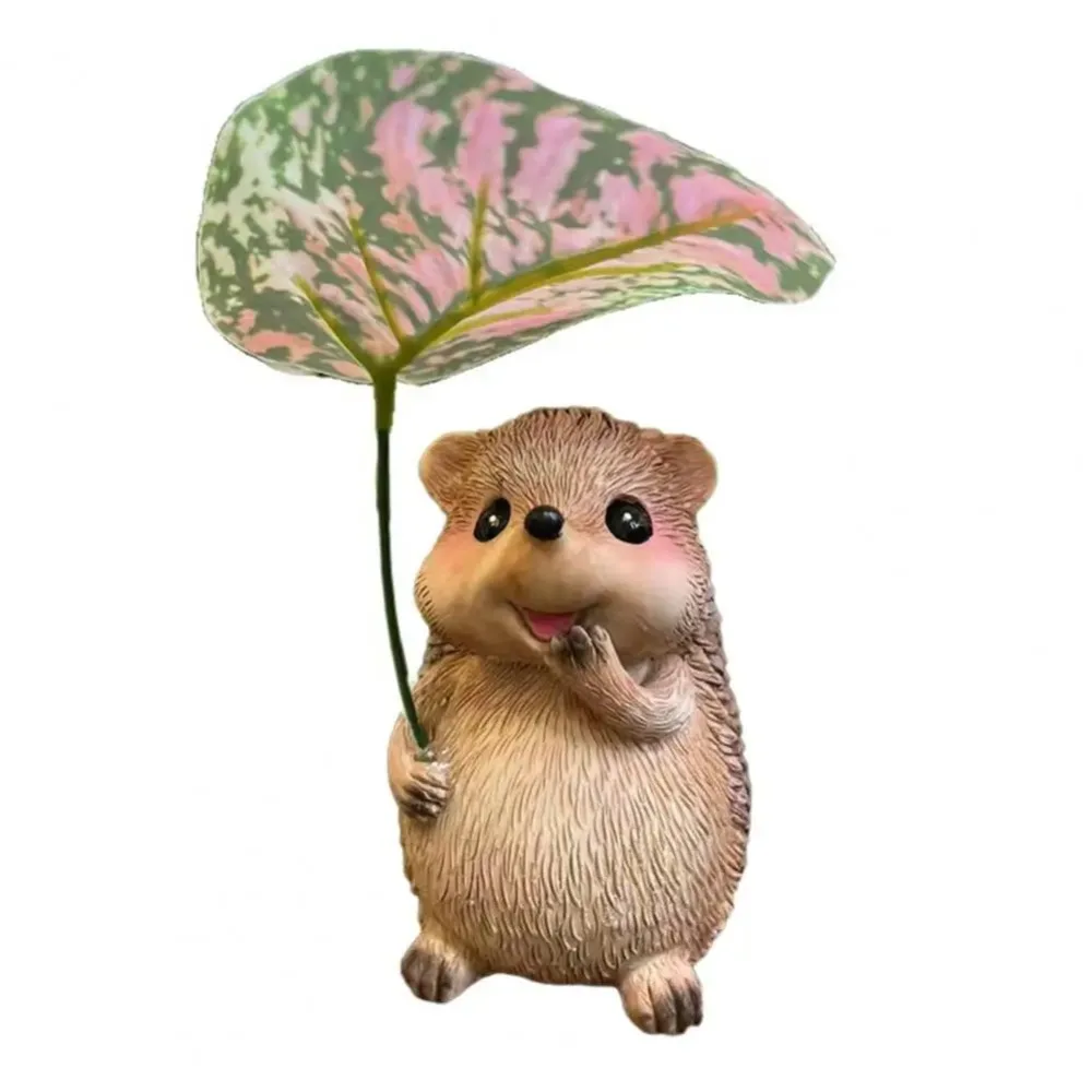 

Cute Leaf Umbrella Hedgehog Figurine Weatherproof Resin Garden Hedgehog Statue Handmade Small Hedgehog Sculpture