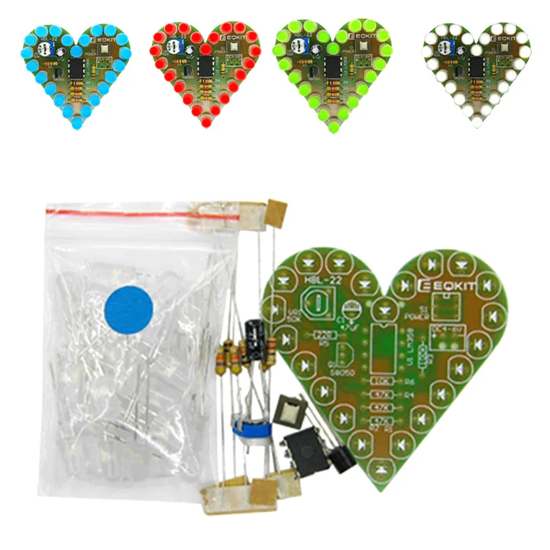 DIY Heart Shape Breathing Lamp Kit Breathing LED Flashing Light Suite Red White Blue Green Electronic Production Learning Kit