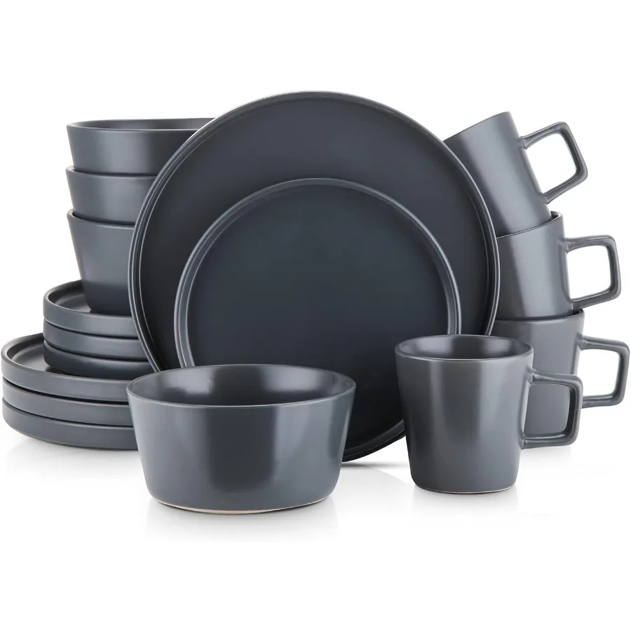 

Gray Matte Stoneware Dinnerware Set Service for 4 Ideal for Modern Dining Rooms Kitchen Tables and Everyday Use with Durable El