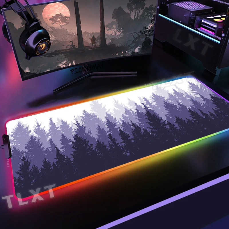 

RGB Gaming Mousepad Forest Firewatch Mouse Mats LED Large Gamer Mousepads XXL Keyboard Pads Luminous Desk Mat Mouse Pad Backlit