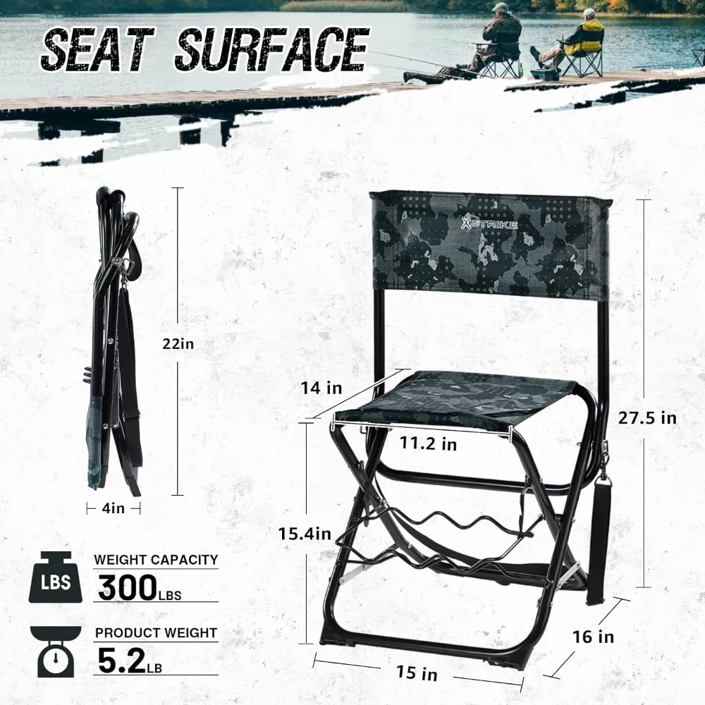 X Strike Fishing Chairs with Rod Holder Outdoor Folding Fishing Stool for Adults Portable Camping Chair for Ice Fishing, Camp