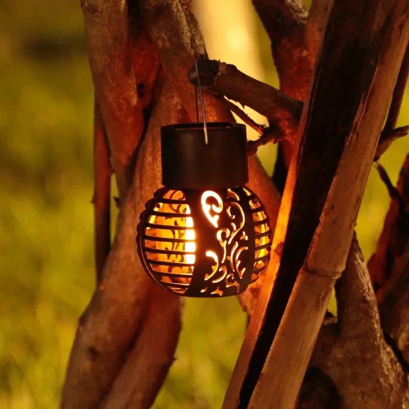 Nice LED Solar Light Outdoor Garden Lamp Waterproof Flickering Flame Effect Ball Solar Lamps Hanging Lantern Landscape Yard Deco