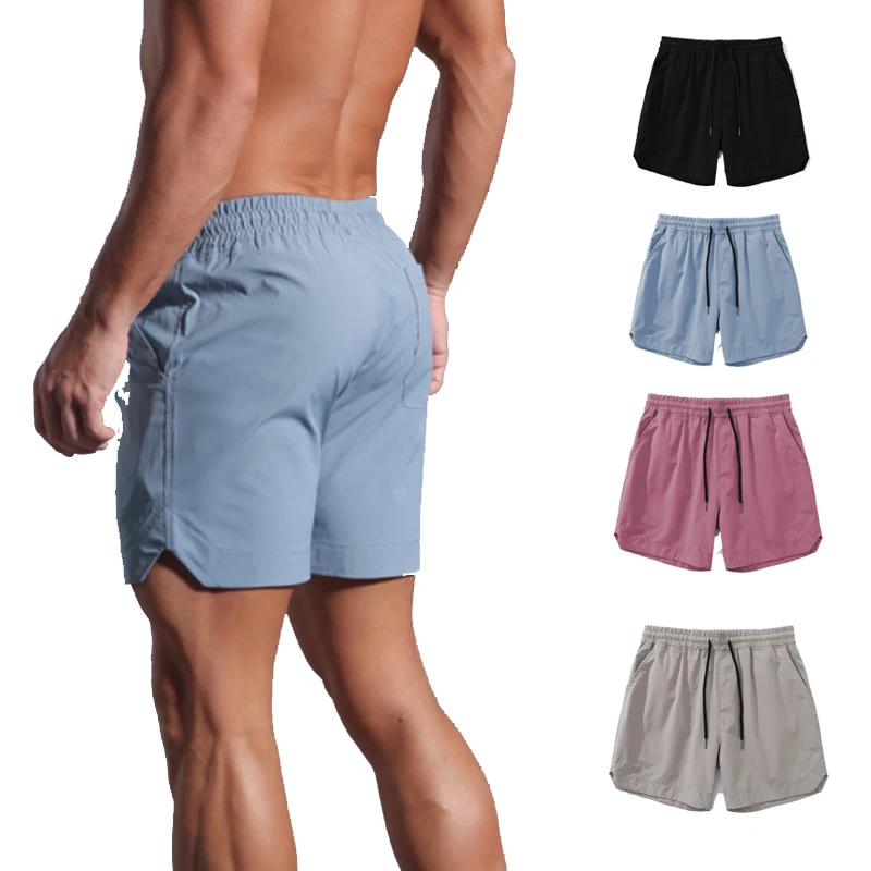 

Мужские пляжные шорты для бега, классический стиль, полиэстер со спандексом, однотонные, с эластичным поясом, для спортзала, фитнеса, плавания