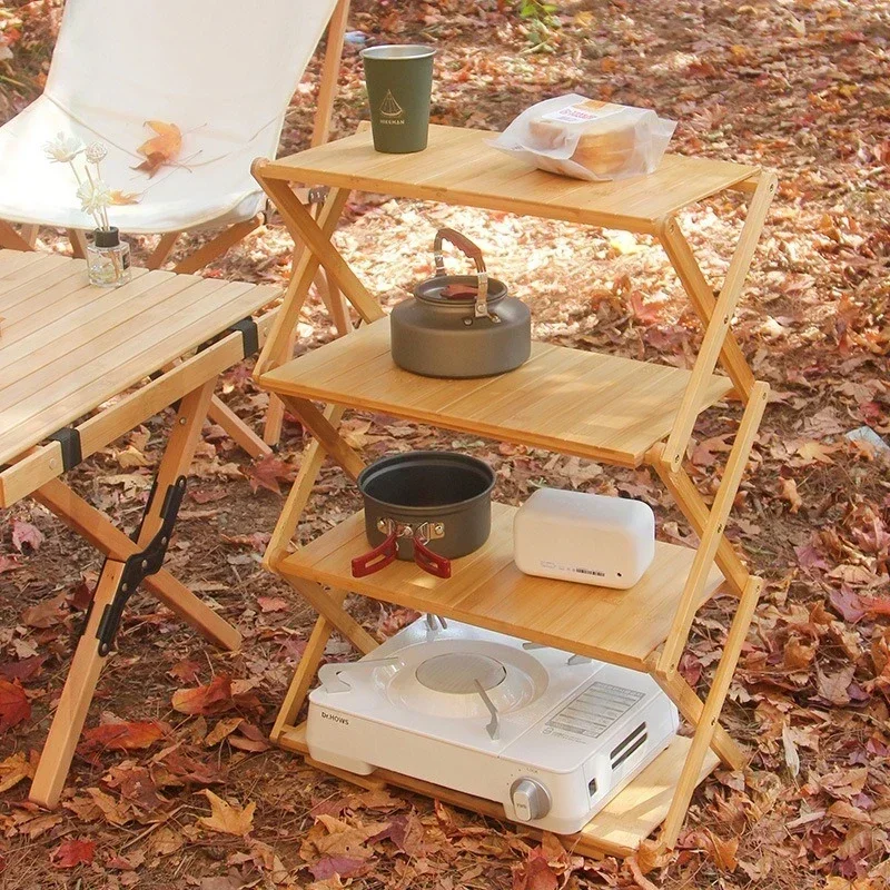 Outdoor Storage Rack Camping Camping Folding Multi layer Portable Storage Rack Multi functional Folding Table Storage Rack