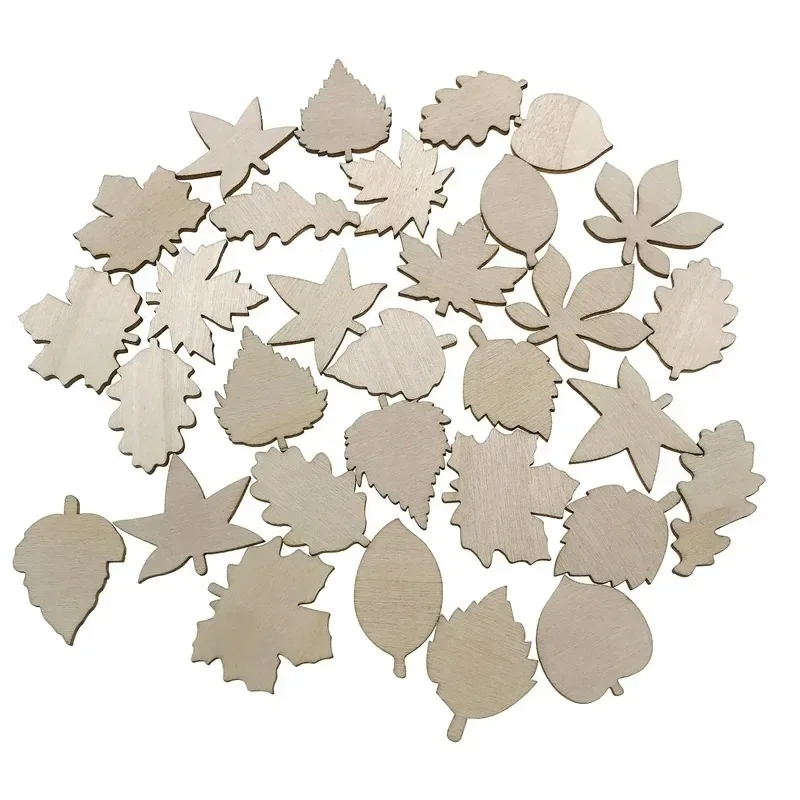50pcs 30mm Unfinished Wooden Leaves Craft Blank Leaf Shape Cutout Ornament for Thanksgiving Fall Party DIY DecorCrafts
