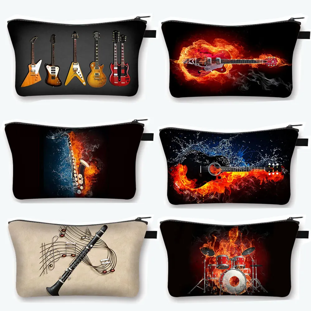 

Rock Musical Instrument Flame Cosmetic Bag Jazz Brass Saxophone Women Makeup Bags Girls Toiletry Bag Hipster Adies Cosmetic Case